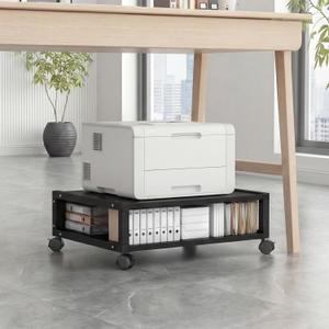 Zonon 2 Tier Printer Stand Under Desk with Lockable Wheels 19.7x15.7x7.9 Inch Rolling Printer Table Cart Under Desk Movable Wood-Based Panel Short Storage Shelf for Home Office Organization