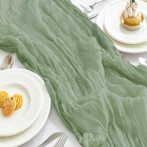 IVAPUPU 2 Pcs Cheesecloth Table Runner - 10ft Sage Green Boho Gauze Cheese Cloth Table Runners for Baby Shower Decoration Wedding Party Summer Garden Farmhouse (10FT*2PC)