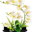 YOBANSA Decorative Real Touch Silk Orchid Bonsai Artificial Flowers with Flower Pots, Artificial Phalaenopsis Fake Flowers Arrangements for Home Decoration (White, Black vase)