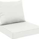 All Smiles White Outdoor Chair Cushions for Patio Furniture Set of 24x24 Inch for Deep Seat Waterproof Fade Resistant Replacement Cushions with Removable Cover for Seat Yard Garden Deck