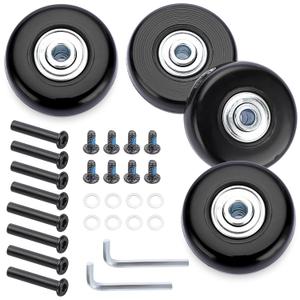OwnMy 50mm x 18mm Luggage Wheels Replacements Set of 4 Mute Suitcase Replacement Wheels with Black Screws Axles Bearings, Rotatable Rubber Luggage Replacement Wheels Silent Suitcase Swivel Wheels Kit