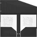 Yeaqee 50 Pcs Plastic Folders with Pockets Bulk 3 Hole Punched 2 Pocket File Folders for 3 Ring Binder Divider Folder for Notebooks, Durable Poly for Office Home (Black)