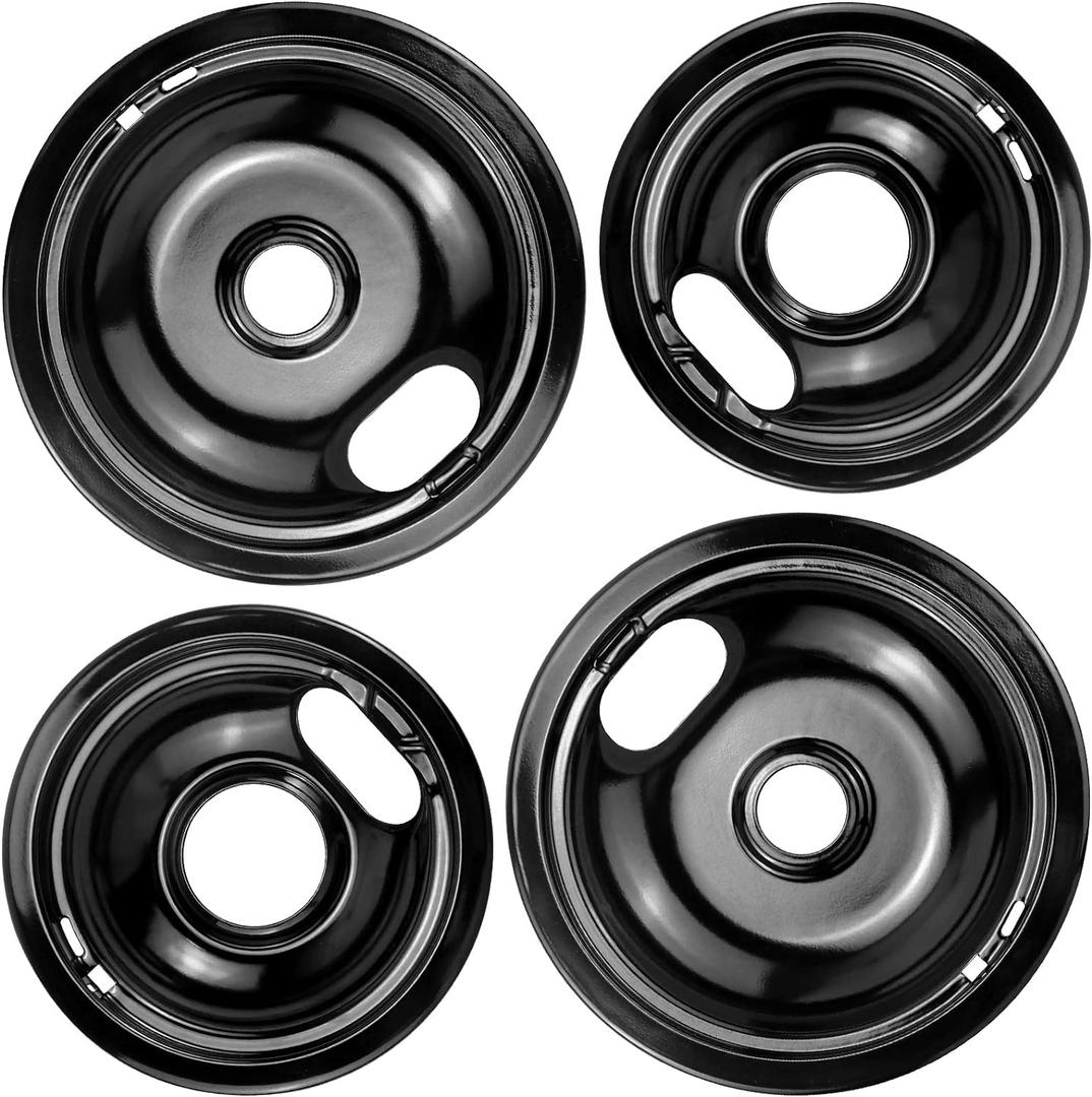Stove Burner Drip Pans W10288051 Burner Covers-2 Packs 6 W10290353 Black Porcelain Burner Pans and 8" W10290350 Stove Top Covers for Electric Stove by Sikawai