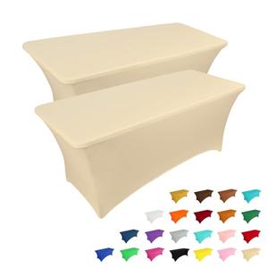 IVAPUPU 1 Pack 6FT Table Cloth for Rectangular Fitted Events Stretch Champagne Table Covers Washable Spandex Tablecloth Protector for Party, Wedding, Cocktail, Banquet, Festival