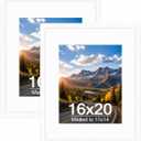 Wood 16x20 Picture Frame with 11x14 Mat White, Display 11x14 with Mat or 16x20 Without Mat, Wood 16 by 20 Photo Frame, 16 x 20 Frame for Wall Hanging Display, White, 2 Pack