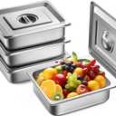 ZeroPone 4 Pack Hotel Pans with Lids, 1/2 Size 4" Deep Steam Table Pans, Stainless Steel Food Pans 22 Gauge Anti Jam 12.8" L x 10.4" W Commercial Food Storage Containers