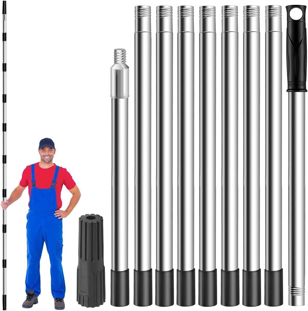 Paint Roller Extension Pole 11.8Ft,10 Segmented Lightweight Stainless Steel Telescopic Pole, Extension Pole with Tapered Adapter, Extendable Roller Pole for Painting and Cleaning Tools, Mop Handle