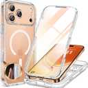 Miracase Magnetic for iPhone 17 Pro Case 6.3" [Compatible with MagSafe] Full-Body Phone Case with Built-in Glass Screen Protector & Camera Control, Drop Proof iPhone 17 Pro Cover, Clear Glitter