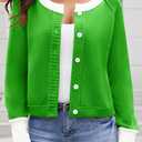 UNCLECAT Women's Cropped Cardigan Sweaters Fall Long Sleeve Open Front Cardigans Button Down Color Block Knit Outwear Coats (Green, S)