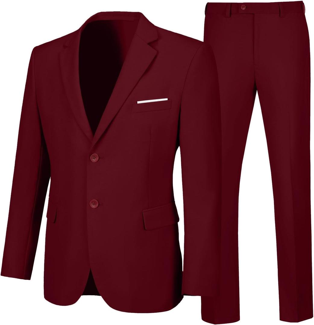 Men's Suits 2 Piece Burgundy Slim Fit Party Christmas Suit Jacket for Men Tuxedo Set Homecoming Outfits, XL