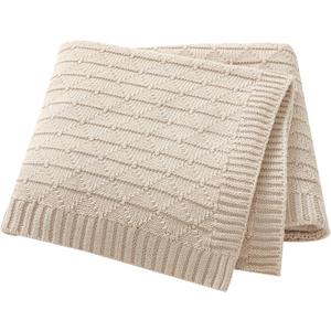 Baby Receiving Blanket for Boys Girls Knit Neutral Swaddle Blankets Soft Lightweight Crib Stroller Blankets for Newborn Infant Toddlers Beige 30 x 40 Inch