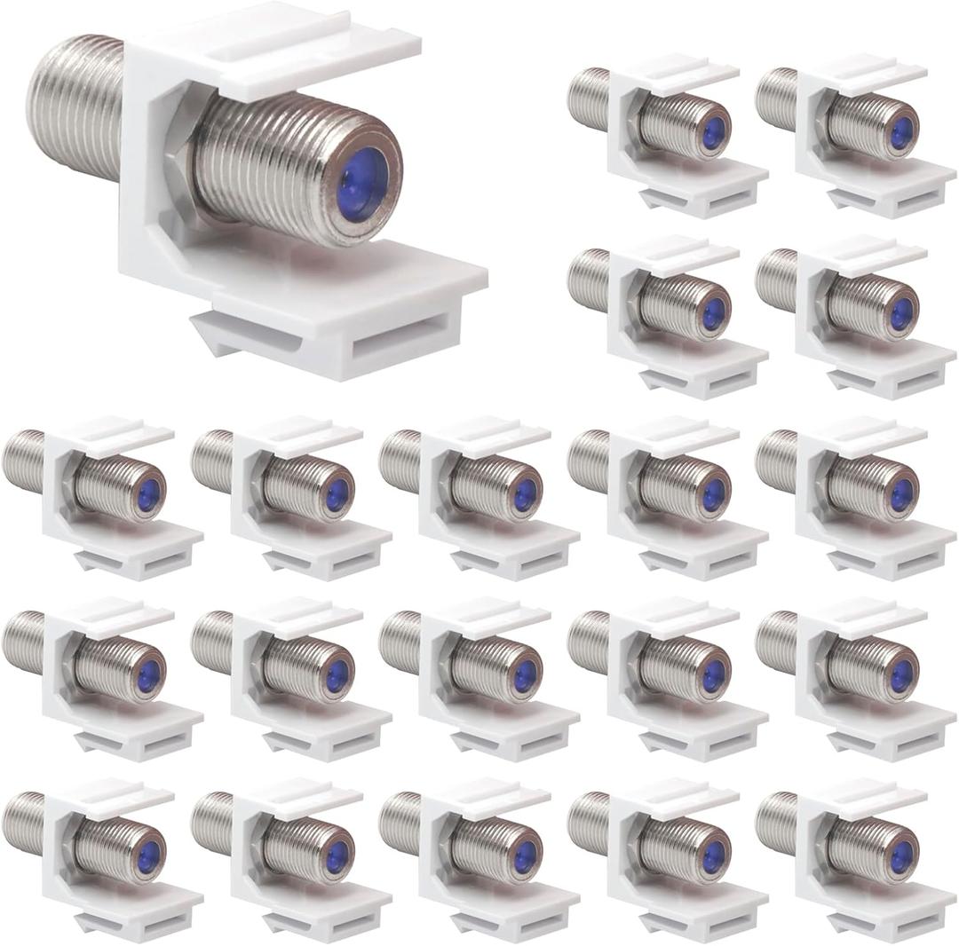 VCE Coax Keystone Jack Insert 3GHz Coaxial Cable Connector, F-Type RG6 Cable Extender Female to Female for Wall Plate and Patch Panel, Nickel-Plated, 20-Pack