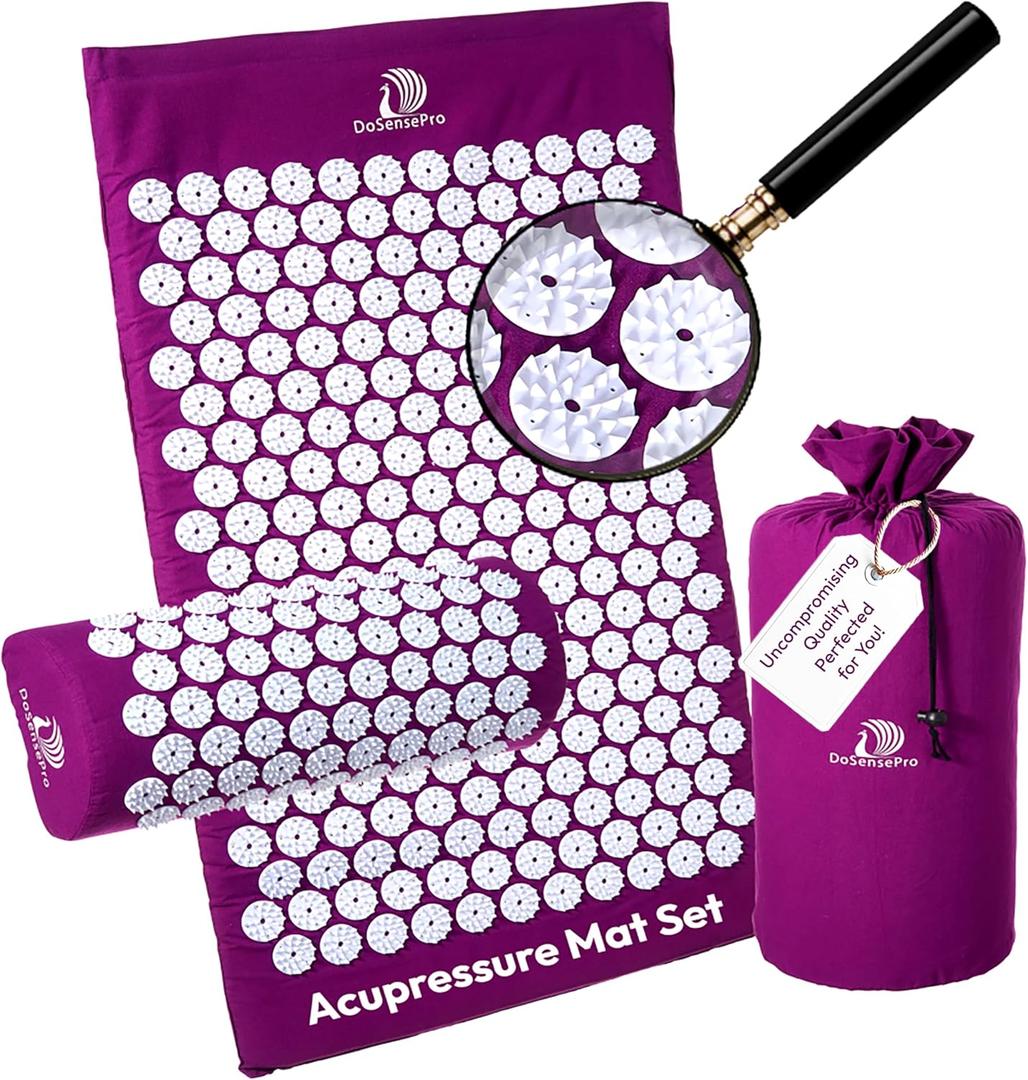 Acupressure Mat & Pillow Set - Acupressure Therapy for Back and Neck Pain Relief, Sciatica, and Pressure Point Aches Ideal Acupuncture Mat for Sleeping Aid & Recovery (Purple)