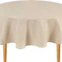 Hiasan Round Linen Tablecloth 70 Inch - Wrinkle and Stain Resistant Washable Polyester Fabric Table Cloth for Dining Room Kitchen Party, Beige