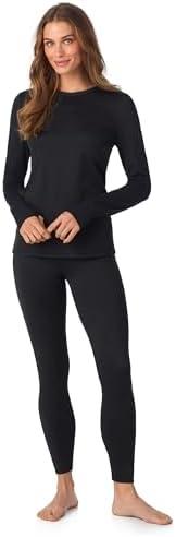 Cuddl Duds Womens Heavyweight Cold Weather Fleece Lined Thermal Set – Long Sleeve Top & Leggings - Winter Lounge Sets, S