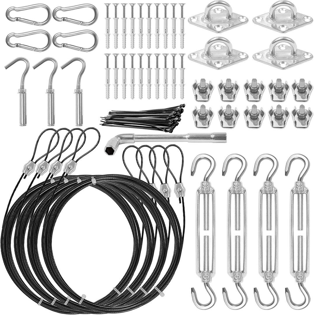 Sun Shade Sail Hardware Kit,304 Stainless Steel Cable Wire with Nylon Coating-4 PCS 10ft Sunshade Sail Hardware Kit,for Rectangle Triangle Square Sunshade Sail Installation for Outdoors,Garden,Railing