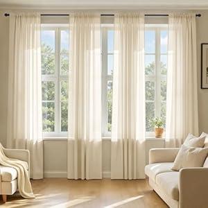MIULEE Cream Sheer Curtains 72 Inches Long, 4 Panels Set, Light Filtering Rod Pocket Voile Drapes for Living Room and Bedroom, Airy Soft Fabric Window Treatments, 42 x 72 Inches