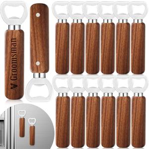 12 Pcs Walnut Wood Bottle Openers Groomsmen Gifts for Wedding Proposal Bachelor Party Favors Bartender Bottle Openers Magnetic Stainless Steel Handheld Engraved Gift for Bar Home Restaurant
