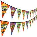 Hero Party Banners Decoration 2pcs/set, Superhero Happy Birthday Banner for Home Living Room Window Wall Decorations, Ceiling Hanging Pennant Flags Garland Decor for Kids Boys Girls(Cartoon Hero)