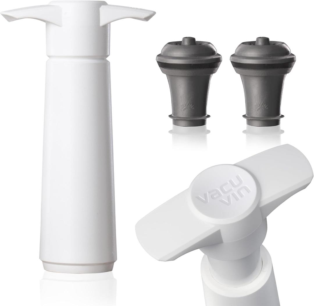 Vacu Vin Original Wine Saver with 2 Vacuum Bottle Stoppers Wine Preserver Pump for Red or White Wine Manual Air Remover System Airtight Seal Keep Wine Fresh Longer White