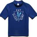 PHIBEE Boys' Short Sleeve Rash Guard Shirt UPF 50+ Sun Protection Swimwear (Blue)