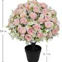 24" Artificial Potted Flowers for Outdoors Set of 2 - UV Resistant Faux Pink Silk Peonies with Eucalyptus Plants in Cement Pots for Outside Front Porch Home Indoor Decor