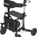 Rollator Walker for Seniors/Adults Foldable Rolling Walker with Seat 330 lbs Capacity 4 Big 8 inch Wheels Hand Grips Adjustable Height Lightweight Aluminum Walker Removable Back Support 7209(Black)