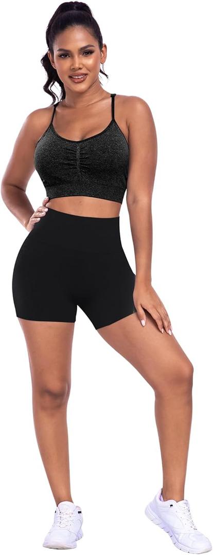 ATHVOTAR Workout Gym Biker Shorts Women: High Waisted Seamless Sports Running Butt Lifting Shorts Sets, Black/Black, Size: M