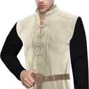 Men's Renaissance Costume, Pirate Shirt, Retro Lace-up Style for Medieval, Viking, Hippie and Halloween Cosplay (Beige, XL)