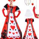 Tellingyou 8 Pcs Halloween Queen Costume Set Red Women's Dress Heart Crown Cane Wig Queen Cosplay Accessories for Women (Medium)