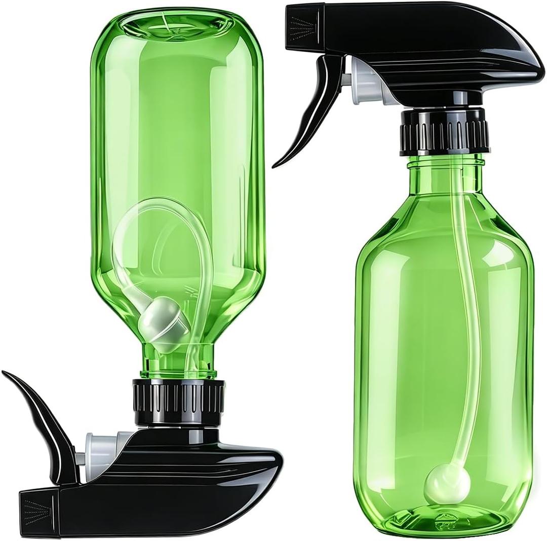 2 Pack 360 10oz Spray Bottles with Adjustable Spray Nozzles Green | 360 Inverted Spray Nozzle, Gravity Ball Designed for Cleaning Crack & Crevice, Leak-proof and Pressure-Resistant Design