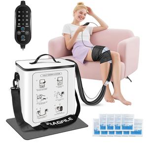 Cold Therapy Machine with Programmable Timer, Portable Ice Therapy Machine System for Knee, Cold Therapy Unit for Long-Term Relief and Recovery, w/Compression Pad for Shoulder, Hip and Ankle (White)