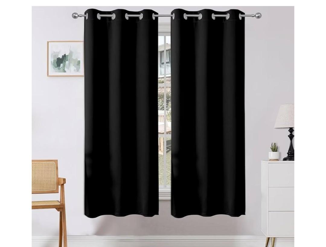 Blackout Curtains 63 Inch Length 2 Panels Set, Thermal Insulated Long Curtains& Drapes 2 Burg, Room Darkening Grommet Drapes for Bedroom Living Room Window (Black, W52 x L63 Inch)