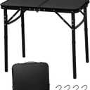 LOFTEY 2024 Reinforced Small Folding Table Portable, Small Foldable Camping Table, Heavy-Duty Mini Folding | Adjustable Height | Lightweight Premium Aluminum with Handle | Black 25"x16"x22"