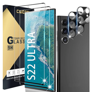 [2+2 Pack] Galaxy s22 Ultra Tempered Glass Screen Protector + Camera Lens Protector,3D Curved, Support Fingerprint for Samsung Galaxy s22 Ultra 5G
