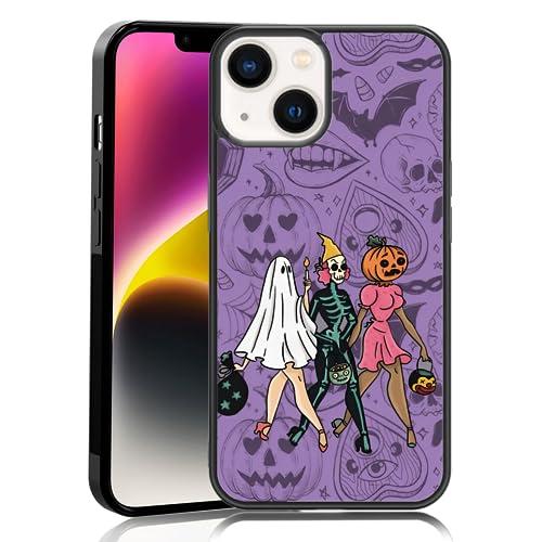 MMYAJT Halloween Women Spooky Ghost Phone Case Fit for iPhone 14, TPU Shockproof Protective iPhone Case Eyeball Bat Bones Phone Cover Gift for Boy Girl Men Women