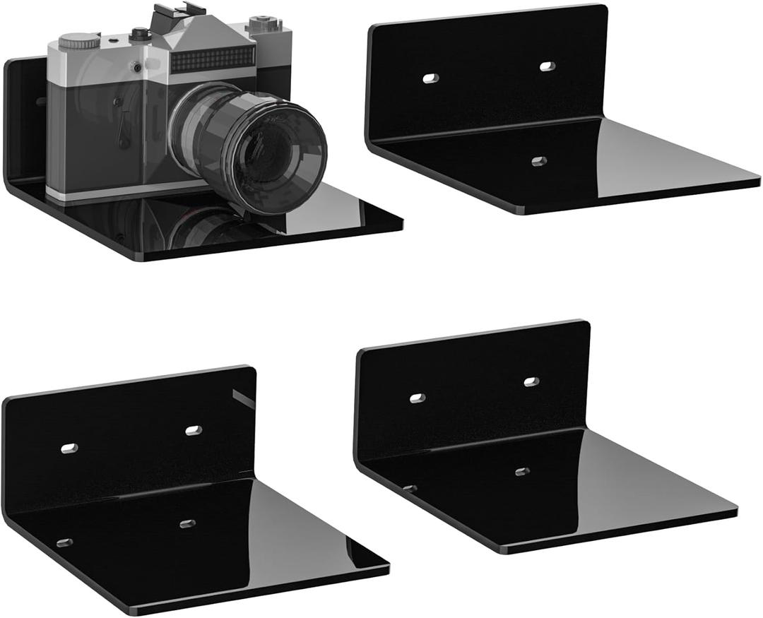 6 Inches Small Black Wall Shelves, Moisture-Proof, Space Saver, Wall Mounted Display Shelf Rack for Bedroom, Living Room, Kitchen, Dining Room, Bathroom, 4 Pack