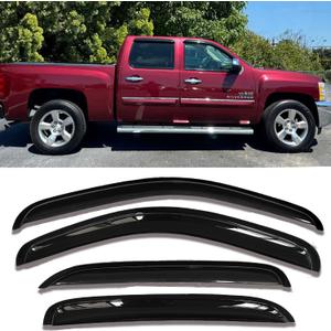 Tape on Side Window Deflectors Rain Guards Vent Sun Shades Window Visors for 2007-2013 Chevy Silverado/GMC Sierra 1500 2500HD 3500HD Crew Cab, 07-14 Yukon XL/Suburban/Avalanche, Wind Deflector 94515