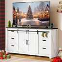 YITAHOME Farmhouse TV Stand for 65/55 Inch TV with Power Outlets & 6 Drawers, Entertainment Center with Sliding Barn Door and Adjustable Shelf, TV Media Console Storage Cabinet for Living Room, White