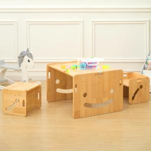 FUNLIO Height Adjustable Montessori Weaning Table and Chair Set for Age 1-3, Quality Solid Wood Toddler Table and 2 Chairs, Kids Table and Chairs for Reading/Eating/Playing,CPC Certified (3pcs Set) (Square Table - Natural)