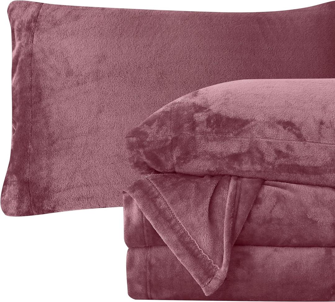 Elegant Comfort Luxuriously Soft 4-Piece Velvet Plush Flannel Sheet Set - Premium Quality - Cozy Warm, Anti-Static, Non Pilling Fuzzy Velvet Flannel Fleece Deep Pocket Sheet Set - Twin XL, Rose