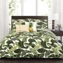 Lush Decor Tropical Paradise Quilt - Leaf Palm Rainforest Reversible 5 Piece Bedding Set - King - Green
