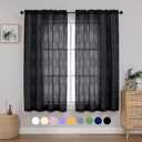 Aiyufeng Black Sheer Curtains 63 Inch Length for Bedroom Living Room, 3D Floral Clip Jacquard Light Filtering Semi Sheer Curtain Transparent Rod Pocket Window Drapes, Each 54Wx63L Inch, 2 Panels