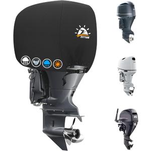 Outboard Motor Cover, 600D Boat Motor Cover Waterproof & Heavy Duty, Fade-Resistant Boat Engine Cover - Fit for Motor 115-225 HP, Black