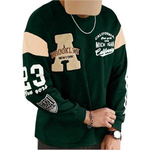 Floerns Men's Color Block Letter Graphic T Shirt Crew Neck Long Sleeve Casual Tee Tops Fall Clothes (Green, M)