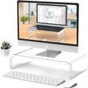 Acrylic Monitor & Laptop Stand Riser - Clear Computer & Laptop Stand for Desk - Compatible with iMac, MacBook & All Notebooks - White Aesthetic Decoration for Office & Home