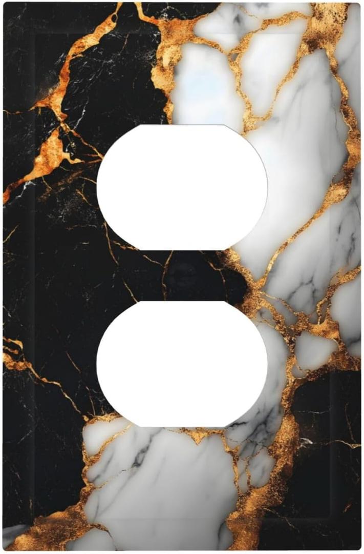 Outlet Covers Black Gold Marble Decorative 1 Gang Duplex Light Switch Cover Plate Receptacle Wall Plate Electrical Switch Plate Covers for Country Bathroom Bedroom Decor