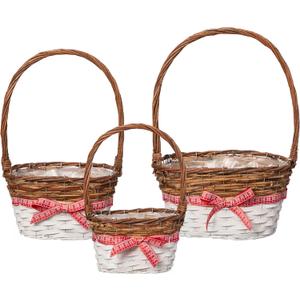 Set of 3 Rattan Woven Baskets with Handle and Plastic Lining, Sturdy and Stylish Picnic and Gift Baskets - Ideal as Fruit Basket, for Storing Picnic Accessories, Garden Items and Home Decor