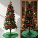 60 Pcs 6ft Half Christmas Tree with Ornaments and 150 LED Lights Artificial Half-Shape Christmas Tree with Poinsettia Berry Picks Topper Star Balls for Xmas Holiday Decoration(Dark Green)