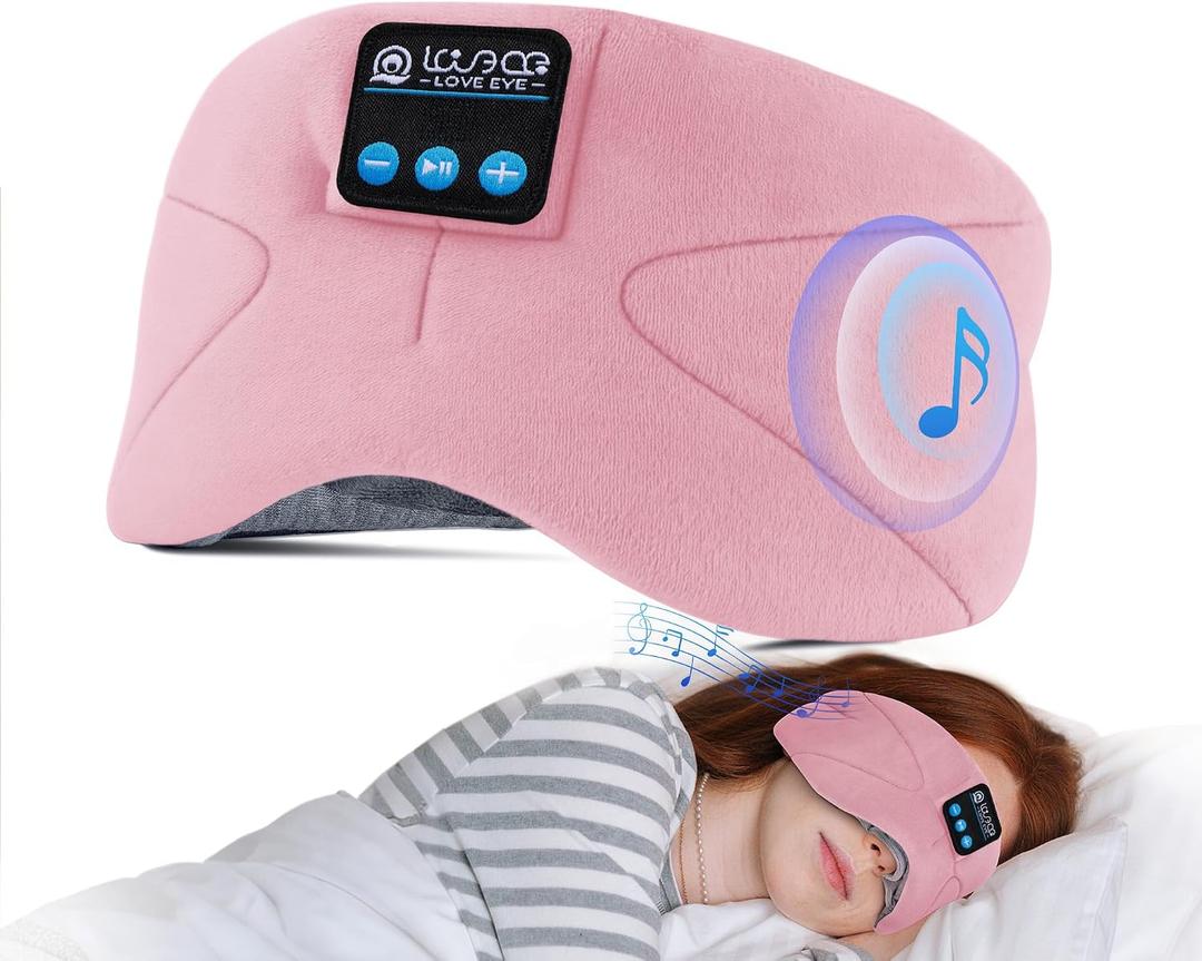 LOVE EYE Sleep Headphones Bluetooth 5.4 Sleeping Eye Mask Wireless Music Earphones with HD Speakers for Side Sleepers Total Blackout Cotton Mask for Travel, Home, Office, Unique Gifts